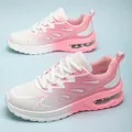 Modern women's pink gradient breathable mesh running shoes featuring comfortable air cushion soles - Pink