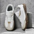 Unisex breathable mesh outdoor hiking shoes with non-slip brown rugged soles in beige - 36 / White Silver