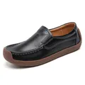 Klassische Damen-Loafer aus schwarzem Strukturleder mit flacher brauner Gummisohle - 35 / Schwarz