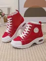 Red high-top canvas wedge sneakers with white laces and air cushion sole - 35 / Red