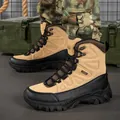 Men's tan and black high-top tactical hiking boots for rugged outdoor use - 39 / Khaki