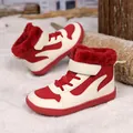 Botas de nieve de invierno para niños en rojo y beige con forro cálido de piel sintética - 26 / Burdeos