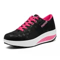 Casual women's rocker bottom platform sneakers with stylish pink laces and accents - 35 / Black