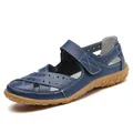 Bequeme Damen-Sandalen aus blauem echtem Leder mit rutschfester Gummisohle im Detail - 43 / Dunkelblau