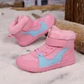 Botas de nieve rosas y azules para niños con forro de piel sintética y cierre de velcro - 26 / Rosa