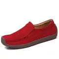 Casual women's red suede leather moccasins with flat soles and flexible comfort design - 35 / Red (Suede Style)
