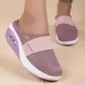 Close-up of pink mesh slip-on platform walking shoes with breathable hollow design - 36 / Pink