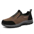 Men's outdoor walking shoes slip-on brown casual sneakers with thick non-slip rubber sole - 40 / Brown