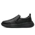 Black men's slip-on casual leather shoes featuring anti-slip sole for work and kitchen - 39 / Black