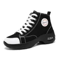 Women's black high-top canvas sneakers with air cushion platform sole, casual style - 35 / Black
