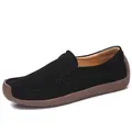 Elegant black suede women's loafers featuring a brown textured flat rubber sole - 35 / Black (Suede Style)