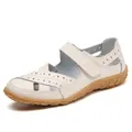 Bequeme beige Leder-Sandalen für Damen mit Hohlmuster und weicher Gummisohle - 43 / Beige