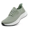 Breathable flyknit men's running shoes with wide toe box and cushioning in sage green - 39 / Green