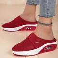 Red breathable mesh slip-on mules with comfortable air cushion thick sole for women - 36 / Red
