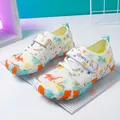 Kids quick-dry aqua shoes featuring colorful dinosaur patterns and adjustable Velcro straps - 25 / White