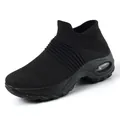 Comfortable black women's air cushion slip-on sock sneakers with breathable mesh upper. - 35 / Sock Style (1839) / All Black