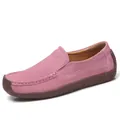 Pink suede flat loafers for women with breathable cutout details - 35 / Pink