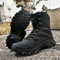 Professional black high-top tactical combat boots with breathable mesh and anti-slip sole - 39 / Black