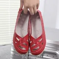 Comfortable red hollowed-out breathable summer loafers with soft soles for women - 35 / Red