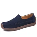 Casual navy blue suede slip-on loafers for women with flat soles and comfortable design - 35 / Blue (Suede Style)