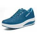 Stylish blue women's rocker sole platform athletic shoes for casual outdoor walking - 35 / Blue