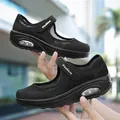 Black breathable mesh walking shoes for women featuring air cushion and Velcro strap - 35 / Black