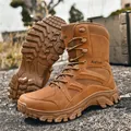 Premium men's brown high-top breathable tactical combat boots with rugged non-slip sole - 39 / Brown