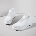 Breathable white women's air cushion sneakers with lightweight knitted mesh slip-on design - 35 / White