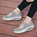 Comfortable women's grey mesh air cushion rocker shoes with breathable Mary Jane strap - 35 / Gray