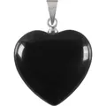 Pendente a forma di cuore in pietra nera lucida con gancio in argento per gioielli fai-da-te - Ossidiana naturale