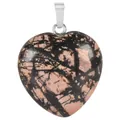 Ciondolo in pietra di rodonite rosa naturale a forma di cuore con gancio in metallo argento - Rodonite Naturale