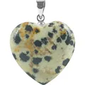 Ciondolo a cuore in pietra naturale diaspro dalmata con gancio in metallo argentato - Pietra dalmata naturale