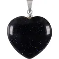Pendente a cuore in pietra arenaria blu stellata con gancio in metallo argento - Pietra di Luna Blu Sintetica