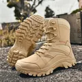 Tan high-top tactical combat boots for men with breathable mesh and anti-slip sole - 39 / Khaki