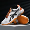 Professional white and orange badminton shoes with non-slip gum rubber outsole for court - 35 / White Orange