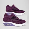 Purple breathable knit air cushion sneakers for women with platform sole - 35 / Purple