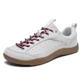 White outdoor hiking shoes with red patterned laces and brown rubber sole for men - 36 / Light Gray