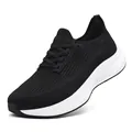 Breathable black flyknit running shoes for men with wide-toe design and cushioned sole - 39 / Black