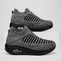 Grey air cushion rocking sneakers for women in breathable knit SKU view. - 35 / Gray