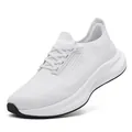 High-performance all-white breathable knit men's wide-toe running shoe with cushioned sole. - 39 / White