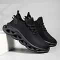 Black breathable mesh men's running shoes with innovative hollow-out shock-absorbing sole - 39 / Black
