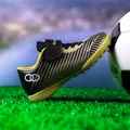 Black and gold kids turf soccer shoes with velcro for outdoor training and sports - 29 / Black & Gold