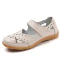 Comfortable women's beige leather hollow-out sandals with a durable non-slip gum sole - 35 / Beige