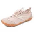Scarpe sportive a piedi nudi beige traspiranti con suola in gomma e lacci elastici - Cachi