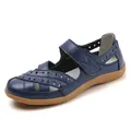 Bequeme dunkelblaue Damen-Ledersandalen mit Cut-Outs und rutschfester Sohle - Dunkelblau