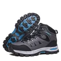 Durable mid-cut hiking shoes in grey and blue with anti-slip rubber sole. - 39 / Gray