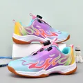 Children's badminton shoes with vibrant flame pattern and rotary buckle closure - 32 / Pink