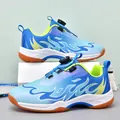 Professional blue flame patterned children's badminton shoes with convenient rotary buckle - 32 / Blue
