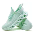Vue latérale de baskets vert menthe montrant la texture en mesh et la semelle à lame creuse - 38 / Chaussures de Course à Semelle Lame Creuse (G101) / Vert Pomme
