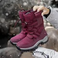 Waterproof high-top snow boots with warm fleece lining in burgundy red color variant - 36 / Wine Red